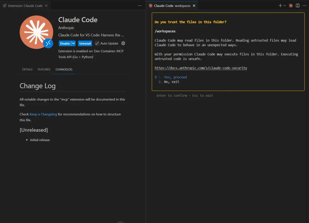 The Claude Code VS Code extension: the agent panel beside the editor, showing a proposed multi-file change as an inline diff ready to accept or reject.
