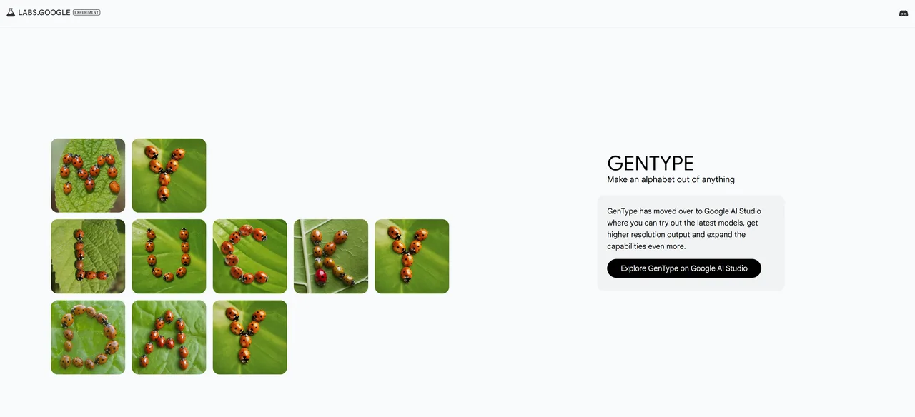GenType turning a single prompt into a full alphabet: all 26 letters rendered in the same described material and style, ready to spell out custom words.